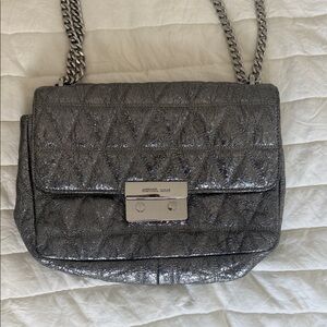 Michael Kors Silver Quilted Chain Crossbody Bag